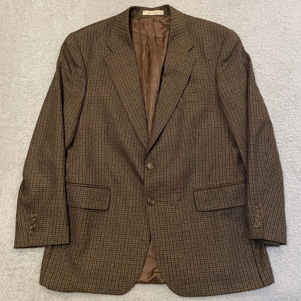 VTG Polo University Club Ralph Lauren Blazer Men 44R Brown Silk Wool Houndstooth